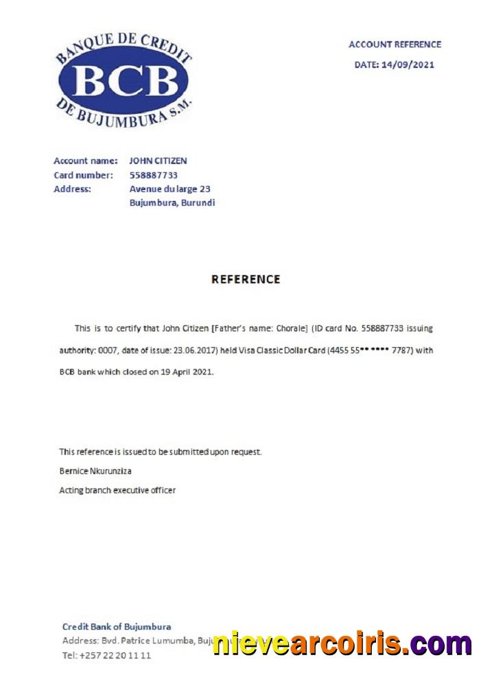 Burundi Creditbank closure reference